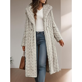 Women's Winter Coat Street Daily Wear Going out Fall Winter Long Coat Loose Fit Warm Breathable Comtemporary Stylish Casual Jacket Long Sleeve Solid Color Knit