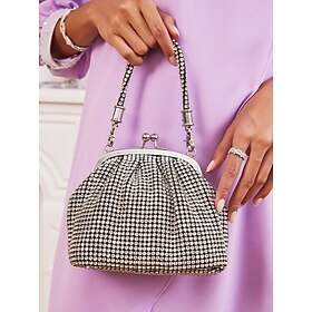 Women's Rhinestone-Embellished Evening Clutch Bag with Silver Chain Handle, Elegant Purse for Weddings and Formal Events