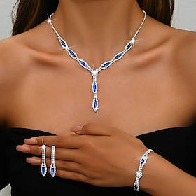 Jewelry Set 4pcs Rhinestone Alloy Earrings Necklace Bracelets Women's Elegant Cute Dainty Geometrical Geometric Jewelry Set For Wedding Anniversary Valentine's