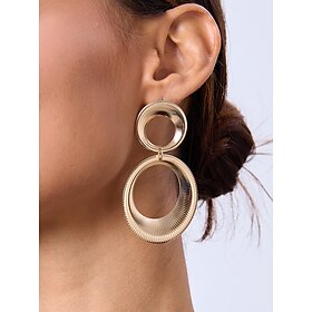 Women's Elegant Gold-Tone Alloy Drop Earrings with Textured Circular Design  Lightweight Statement Jewelry