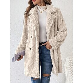 Women's Casual Jacket Warm Comfortable Daily Adjustable Open Front Turndown Fashion Solid Color Regular Fit Outerwear Long Sleeve Spring Fall Beige S M L XL 2X
