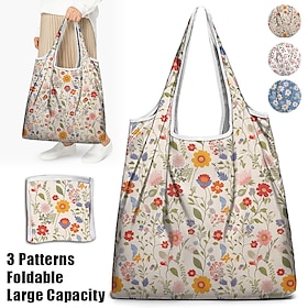 Women's Floral Print Reusable Tote Bag, Eco-Friendly Foldable Shopping Bag for Everyday Use