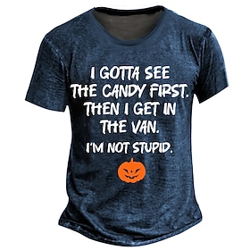 Halloween Men's Pumpkin Funny Slang T Shirt Short Sleeve T shirt 3D Print Crew Neck Shirt Retro Vintage Casual Street Style Street Sports Outdoor Casual Navy B