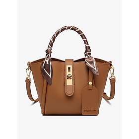 Women's Red Faux Leather Handbag with Matching Pouch, Scarf Handle, and Gold-Tone Lock - Versatile Top-Handle Satchel for Daily Use