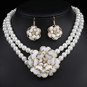 Bridal Jewelry Sets Two-piece Suit Pearl 1 Necklace Earrings Women's Elegant Luxury Sweet Lovely Classic Flower Love Geometric Jewelry Set For Wedding Party Ev