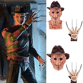Freddy Krueger Víspera de Todos los Santos Máscara Accesorios de Halloween Víspera de Todos los Santos Horror Disfraz de miedo Adulto Hombre Víspera de Todos l