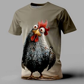 Men's Rooster Funny T Shirt Short Sleeve T shirt 3D Print Crew Neck Shirt Retro Vintage Casual Street Style Sports Outdoor Holiday Going out Dark Gray Spring