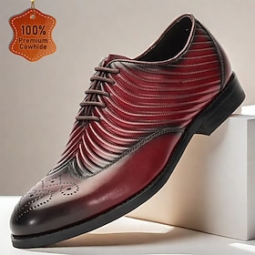 Men's Burgundy Wingtip Oxford Dress Shoes - Stylish Formal Footwear for Weddings and Business Meetings