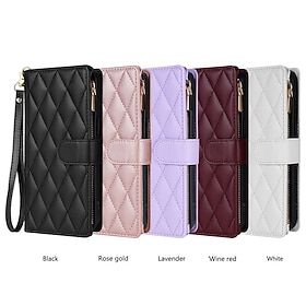 Phone Case For Samsung Galaxy S25 S24 S23 S23 FE S22 S21 Ultra Plus A55 5G A35 5G A25 A15 Wallet Case Magnetic Zipper with Lanyard Retro Geometric Pattern TPU