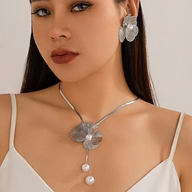 Bridal Jewelry Sets Two-piece Suit Silver 1 Necklace Earrings Women's Elegant Sweet Lovely Classic Flower Love irregular Jewelry Set For Wedding Gift Daily