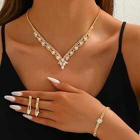Bridal Jewelry Sets Three-piece Suit Imitation Diamond 1 Necklace 1 Bracelet Earrings Women's Elegant Classic Sweet Lovely Classic Love Precious irregular Jewe