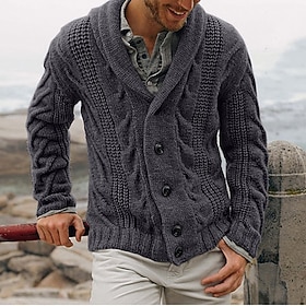 Men's Cardigan Sweater Cropped Sweater Zip Sweater Knit Sweater Ribbed Knit Regular Button Up Pocket Plain Shawl Collar Fashion Classic Daily Wear Date Clothi