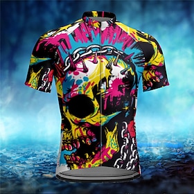 Homme Maillot de cyclisme Crâne Manche Courte Cyclisme T-shirt Maillot avec 3 poches arrière VTT Vélo tout terrain Séchage Rapide Design Anatomique Évacuation