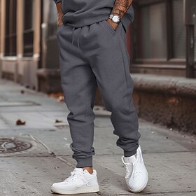 Men's Fleece Pants Sweatpants Joggers Trousers Casual Pants Drawstring Elastic Waist Plain Breathable Soft Full Length Outdoor Work Daily Sports Fashion Black