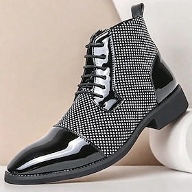 Men's Patent Faux Leather and Lace-Up Ankle Boots - Stylish Formal Dress Shoes for Parties and Events