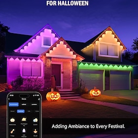 LED Smart Light Tuya WiFi Intelligent Waterproof RGBIC Eave Lights, Permanent Outdoor String Light Available in 10M 20LEDs 15M 30LEDs 30M 60LEDs and 45M 90LEDs