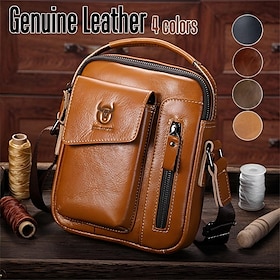 Bullcaptain Genuine Leather Business Messenger Bag Vintage Crossbody Bag For Men