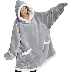 Blanket Hoodie Super Warm Soft Sherpa Fleece Hooded Blanket Comfy Wearable Snuggle Blanket Sweatshirt with Giant Pockets One Size fits all Men Women Teenagers