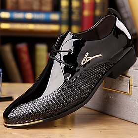 Men's Patent Leather Oxford Shoes - Sleek Lace-Up Formal Dress Shoes with Textured Design for Business and Special Occasions