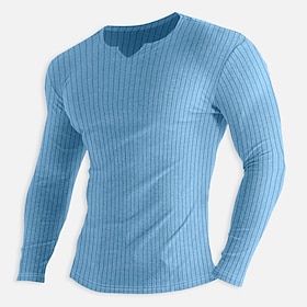 Men's T Shirt Muscle Shirt Ribbed Knit tee Tee Top Long Sleeve V Neck Summer Plain Pit Strip Fashion Designer Basic Knitting Vacation Street Going out Pink Gre