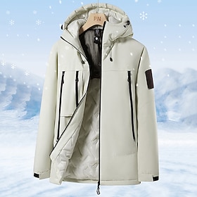 Men's Windbreaker Raincoat Hoodie Jacket Rain Jacket Daily Vacation Waterproof Windproof Pocket Fall  Winter Plain Fashion Classic Hooded Regular Black Ivory P