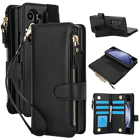 Phone Case For Samsung Galaxy Z Fold 7 Z Fold 6 Z Fold 5 Z Fold 4 Z Fold 3 Wallet Case with Stand Holder Magnetic Zipper Retro TPU PU Leather