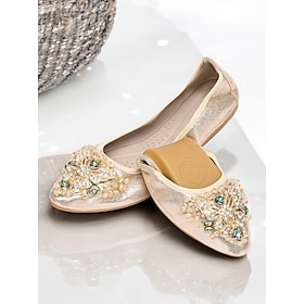 Women's Foldable Gold Glitter Flats with Crystal Embellishments  Comfortable Slip-On Shoes for Casual and Special Occasions