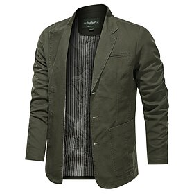 Men's Blazer Business Cocktail Party Wedding Party Fashion Casual Spring Fall 100% Cotton Plain Pocket Buttons Comfortable Single Breasted Blazer Black khaki