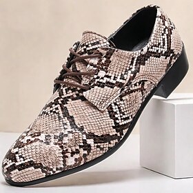 Men's Snake Print Lace-Up Dress Shoes - Exotic Pattern Formal Oxford Shoes for Parties and Events