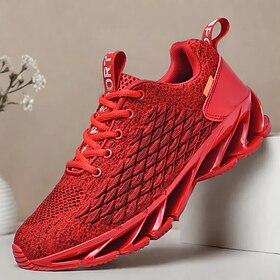 Men's Sneakers Flyknit Shoes Tissage Volant Comfortable Slip Resistant Lace-up Dark Red Black White