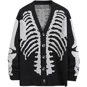 Men's Cropped  Sweater Cardigan Sweater Jacquard Sweater Knit Sweater Ribbed Knit Regular Cool Skulls V Neck Fashion Classic Halloween Daily Wear Clothing Appa