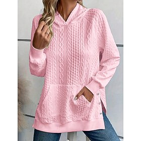 Women's Hoodie Sweatshirt Elegant Modern Plain Work Hooded Pocket Loose Fit Long Sleeve White Pink Spring Fall Winter