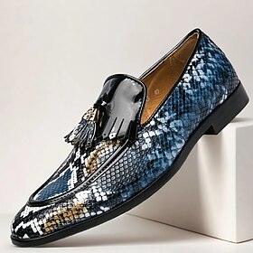 Men's Blue Snakeskin Print Loafers with Tassel and Patent Leather Fringe  Luxury Slip-On Dress Shoes for Formal Occasions
