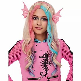 Fantasy Mermaid Girl Long Wavy Pink Blue Cosplay Halloween Wig