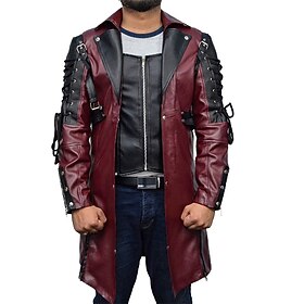 Men's Faux Leather Jacket Biker Jacket Red Leather Jacket Motorcycle Jacket Daily Vacation Windproof Warm Lace up Pocket Fall Winter Plain Fashion Classic Lap