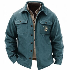 Men's Cowboy Deer Corduroy Shirt Shirt Jacket Overshirt Long Sleeve Vintage Tribal Dailywear Fall Winter Collared Shirts Button Up 3D Print 2 Pockets 1pc Navy