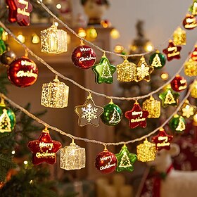 Christmas Tree Ornaments Decorations String Lights, 4.9FT 10LEDs Christmas Lights Balls Stars Gift Boxs Ornaments Lights for Xmas Tree Wreath Window Wall Garla