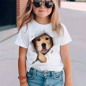 100% Cotton Kids Girls' White Graphic Animal Dog T shirt Tee Crew Neck Short Sleeve Outdoor Daily Vacation Classic Casual Print Summer