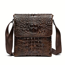Men's Crocodile Pattern Genuine Leather Shoulder Bag Casual Crossbody Bag For Work Commute Business Bag Fashion Vertical Satchels