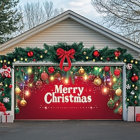 Christmas Door Decorations Outdoor Garage Door Cover Xmas Banner Merry Christmas Large Backdrop for Holiday Outdoor Garage Door Home Wall Decorations