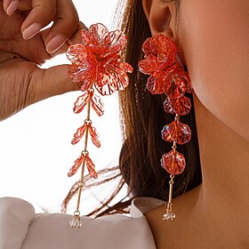 Women's Stud Earrings Classic Flower Precious Statement Boho Sweet Earrings Jewelry White / Red / Orange For Wedding Party Prom 1 Pair