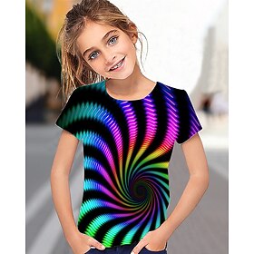 Girls' 3D Graphic Geometric T shirt Tee Short Sleeve Summer Spring Fashion Basic Polyester Kids 4-12 Years Crew Neck Outdoor Casual Daily Regular Fit