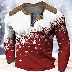 kerstmis heren kersttafereel henley t-shirt grafisch kleurblok sneeuwvlok modeontwerper casual 3d print henley wafel sport buiten vakantie festival rood blauw