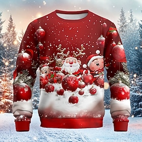 New Year Christmas Men's Santa Claus Deer Sweatshirts Sweatshirt Sweatshirt Long Sleeve Sweatshirt Crew Neck Vacation Neutral Cute 3D Print Party New Year Chri