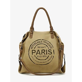 Women's Tote Canvas Tote Bag Shoulder Bags Canvas Office Shopping Casual Daily Zipper Print Large Capacity Durable Multi Carry Letter Black Blue Khaki