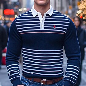 Men's Solid Color Polo Shirts Rugby Polo Shirts Golf Polos Shirts Long Sleeve Polo Shirts Lapel Classic Fashion 3D Print Modern Street Business Casual Holiday