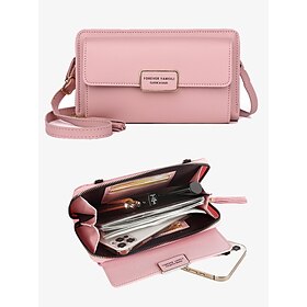 Women's Crossbody Bag Wristlet Mobile Phone Bag PU Leather Christmas Office Casual Daily Zipper Large Capacity Waterproof Durable Solid Color Black Light Pink