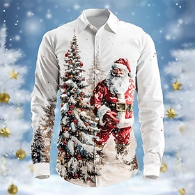 Christmas Men's Santa Claus Dress Shirt Button Up Shirt Long Sleeve Artistic Casual Party Evening Wear Daily Fall Winter Spring Summer Shirt Collar Button Up
