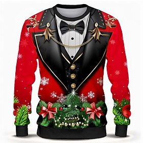 Christmas Men's Graphic Bowknot Ribbon bow Sweatshirt Long Sleeve Sweatshirt Crew Neck Fashion Cool Daily 3D Printing Party Christmas Crewneck 3D Print 2 in 1