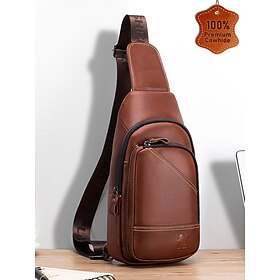Men's Premium Cowhide Leather Crossbody Sling Bag  Stylish and Durable Shoulder Backpack with Multiple Pockets